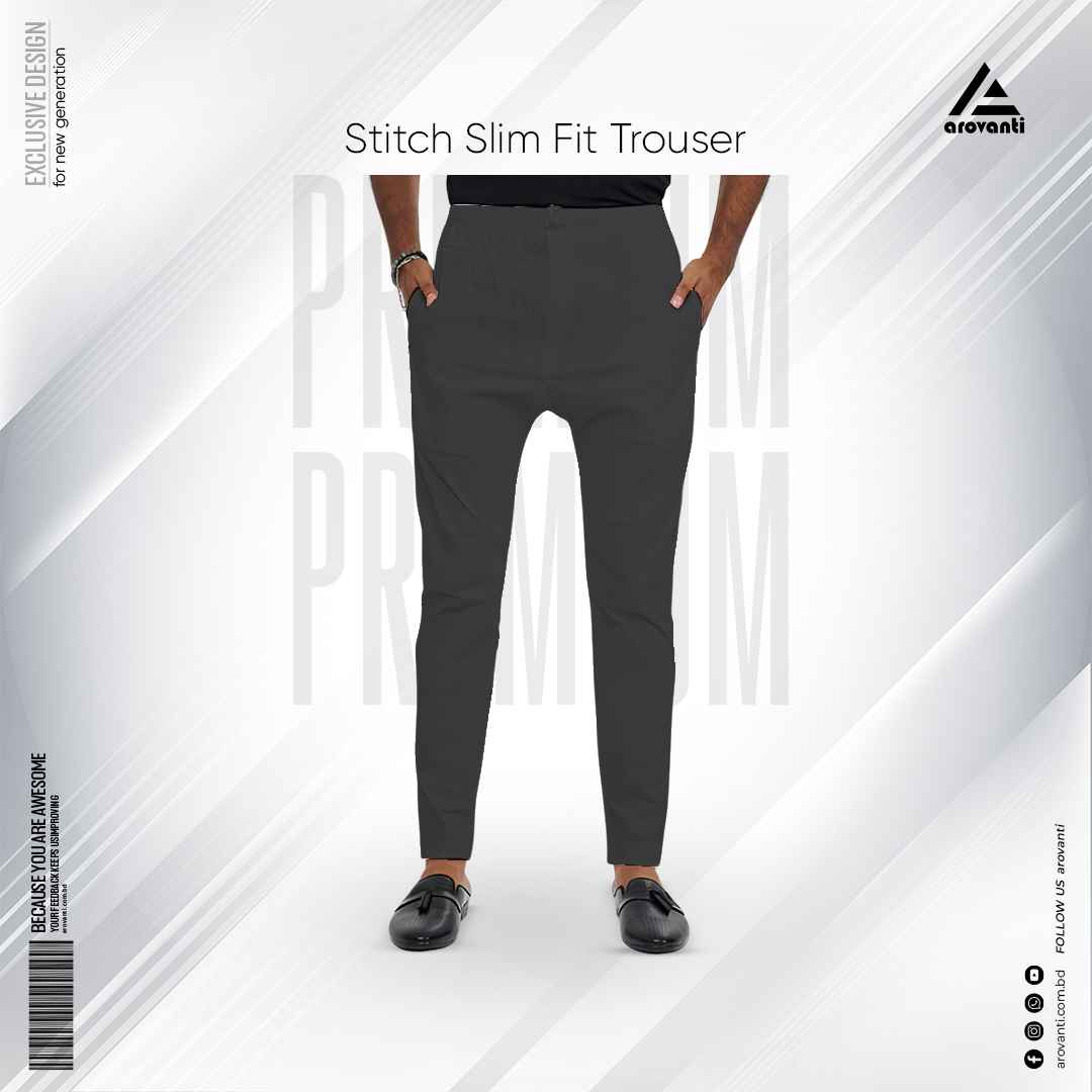 Narrow  Slim Fit Stitch Solid Trouser - Ash