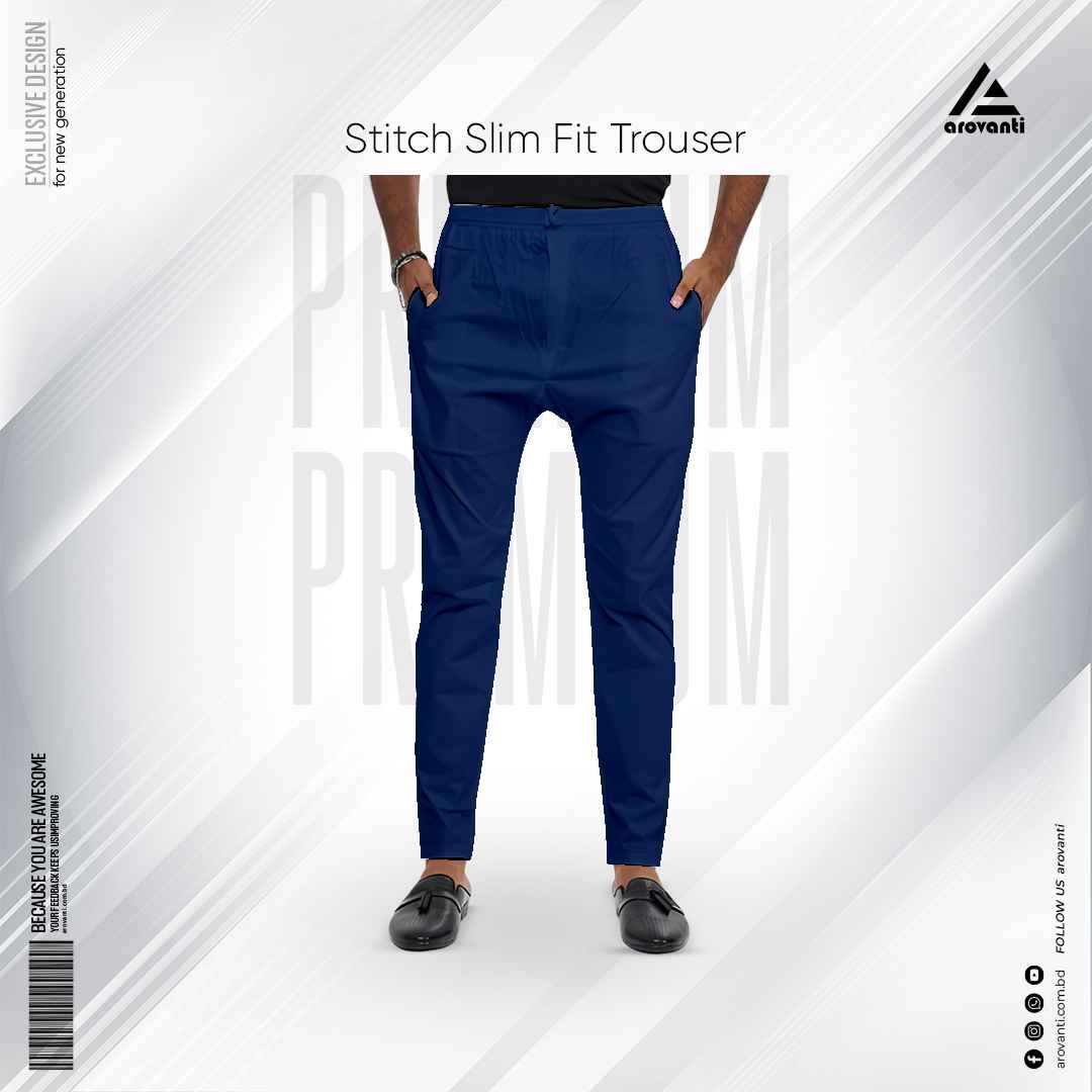 Narrow  Slim Fit Stitch Solid Trouser - Blue