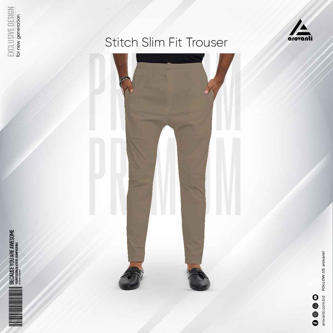 Narrow  Slim Fit Stitch Solid Trouser - Brown