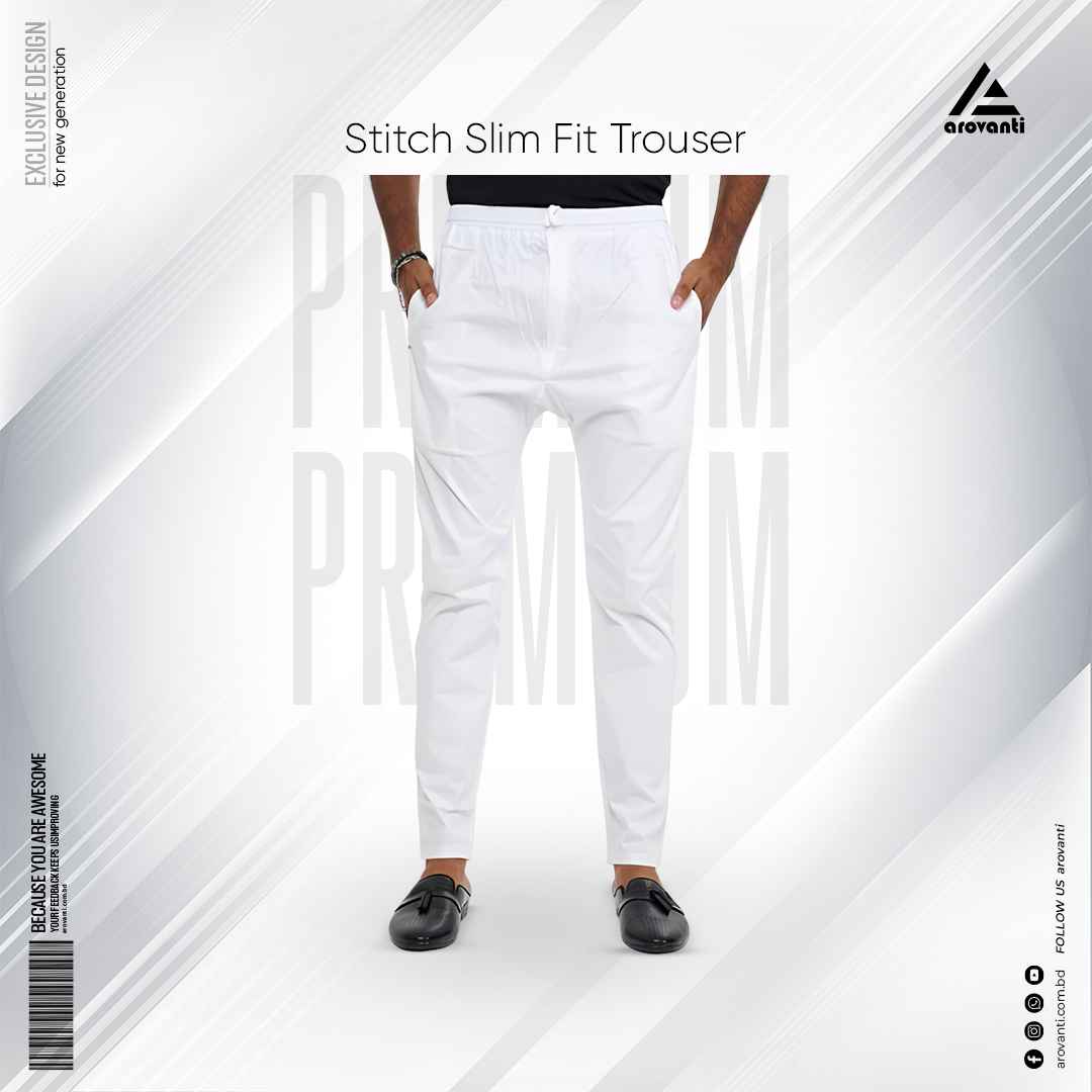 Narrow  Slim Fit Stitch Solid Trouser - White