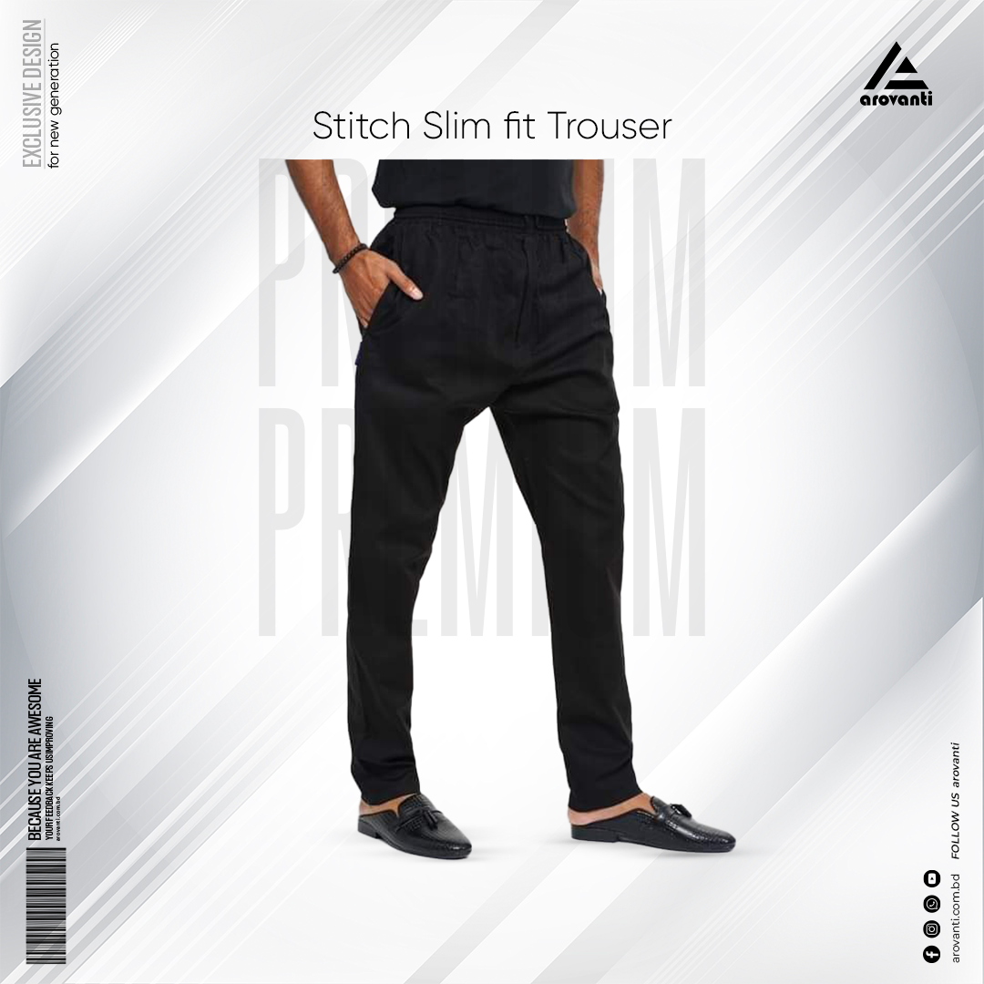 Narrow  Slim Fit Stitch Solid Trouser - Black